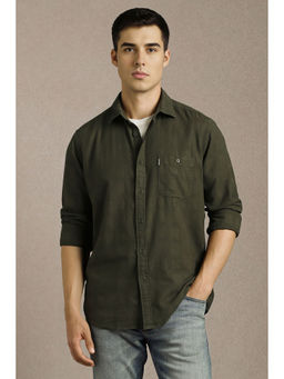 Louis Philippe - Men Olive Textured Full Sleeves Casual Shirt