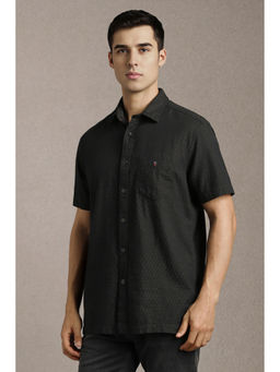 Louis Philippe - Men Black Textured Half Sleeves Casual Shirt
