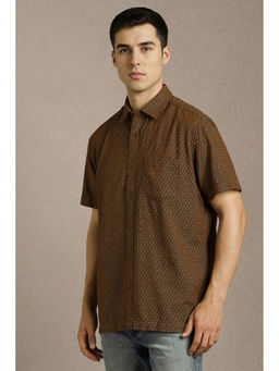 Louis Philippe - Men Brown Print Half Sleeves Casual Shirt