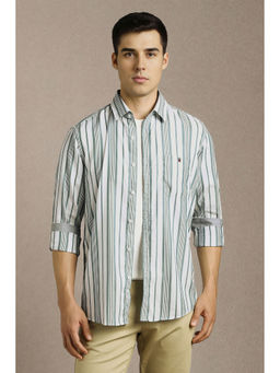 Louis Philippe - Men Green Stripe Full Sleeves Casual Shirt
