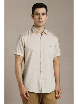 Louis Philippe - Men Beige Print Half Sleeves Casual Shirt