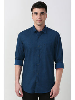 Peter England - Men Navy Blue Slim Fit Print Full Sleeves Casual Shirt