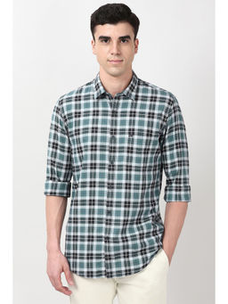 Peter England - Men Light Blue Slim Fit Check Full Sleeves Casual Shirt