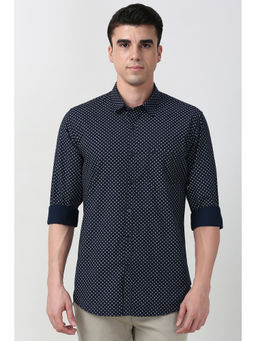 Peter England - Men Navy Blue Slim Fit Print Full Sleeves Casual Shirt