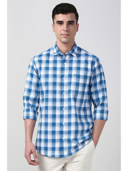 Peter England - Men Blue Slim Fit Check Full Sleeves Casual Shirt