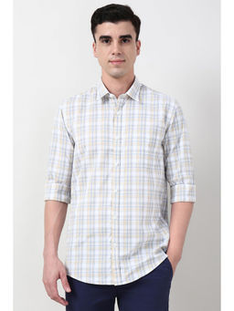 Peter England - Men White Slim Fit Check Full Sleeves Casual Shirt