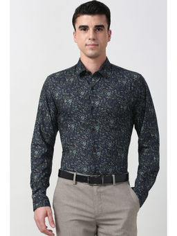 Peter England - Men Navy Blue Slim Fit Full Sleeves Formal Shirt