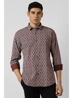 Van Heusen - Men Maroon Print Full Sleeves Party Shirt