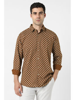 Van Heusen - Men Brown Print Full Sleeves Party Shirt