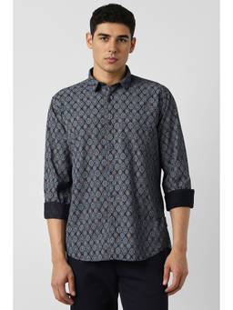 Van Heusen - Men Navy Blue Print Full Sleeves Casual Shirt