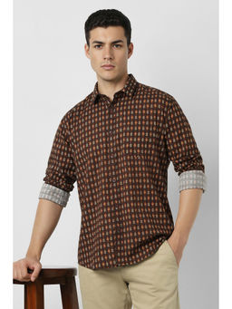 Van Heusen - Men Brown Print Full Sleeves Party Shirt