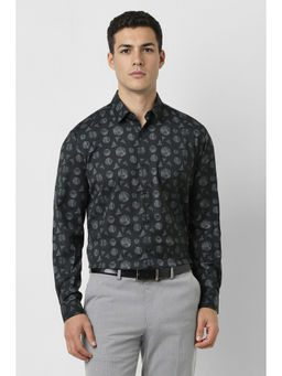 Van Heusen - Men Black Print Full Sleeves Party Shirt