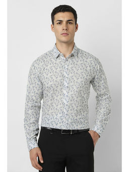 Van Heusen - Men White Print Full Sleeves Party Shirt