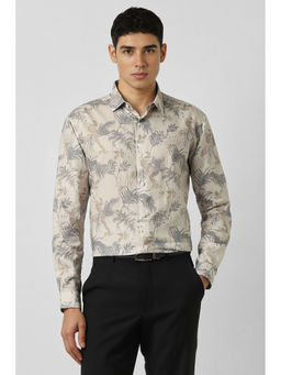 Van Heusen - Men Beige Print Full Sleeves Party Shirt
