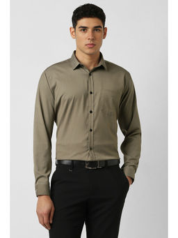 Van Heusen - Men Olive Solid Full Sleeves Formal Shirt
