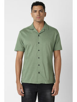 Van Heusen - Men Green Textured Half Sleeves Party Shirt