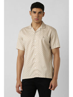 Van Heusen - Men Beige Print Half Sleeves Casual Shirt