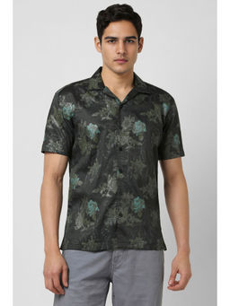 Van Heusen - Men Black Print Half Sleeves Party Shirt