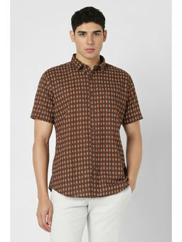 Van Heusen - Men Brown Print Half Sleeves Party Shirt