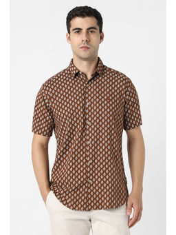 Van Heusen - Men Brown Print Half Sleeves Party Shirt