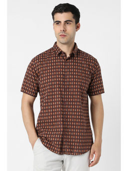 Van Heusen - Men Brown Print Half Sleeves Party Shirt