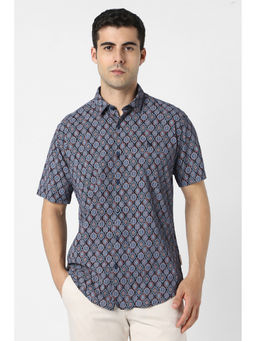 Van Heusen - Men Black Print Half Sleeves Party Shirt