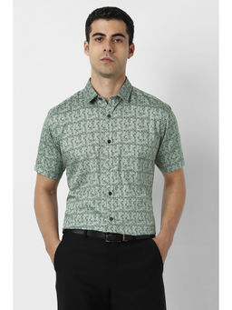 Van Heusen - Men Green Print Half Sleeves Formal Shirt