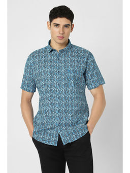 Van Heusen - Men Blue Print Half Sleeves Party Shirt