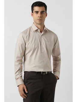 Van Heusen - Men Beige Textured Full Sleeves Formal Shirt