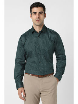 Van Heusen - Men Green Print Full Sleeves Formal Shirt