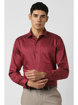 Van Heusen - Men Maroon Textured Full Sleeves Formal Shirt