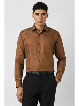 Van Heusen - Men Brown Check Full Sleeves Formal Shirt