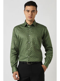 Van Heusen - Men Green Print Full Sleeves Wedding Shirt