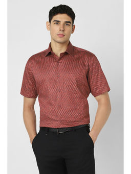 Van Heusen - Men Maroon Print Half Sleeves Wedding Shirt