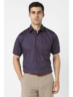 Van Heusen - Men Purple Textured Half Sleeves Formal Shirt