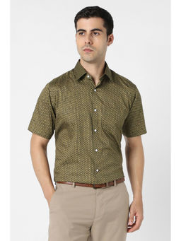 Van Heusen - Men Olive Print Half Sleeves Formal Shirt