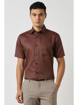 Van Heusen - Men Brown Textured Half Sleeves Formal Shirt