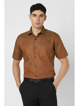 Van Heusen - Men Brown Check Half Sleeves Wedding Shirt
