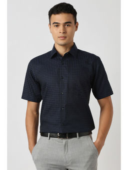 Van Heusen - Men Navy Blue Check Half Sleeves Formal Shirt