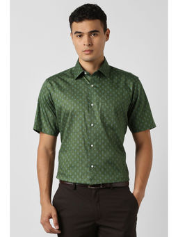 Van Heusen - Men Green Print Half Sleeves Formal Shirt