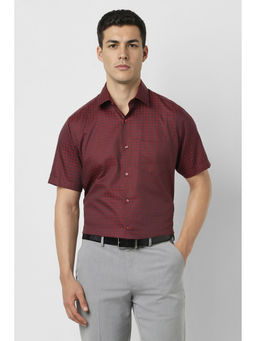 Van Heusen - Men Maroon Check Half Sleeves Wedding Shirt