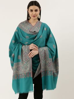 Pashmoda - Women Teal Woven Design Jamawar Shawl