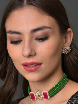 Sohi - Gold Plated Green Jewellery (Set of 2)