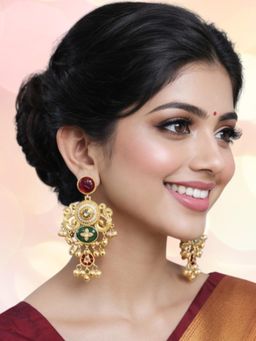 OOMPH - Multi-Color Gold Heritage Kashmiri Ghungroo Detailing Dangler Earrings