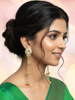 OOMPH - White Long Kashmiri Kairi Design with Ghungroo Dangler Earrings