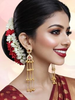 OOMPH - Multi-Color Long Kashmiri Floral Design with Ghungroo Dangler Earrings