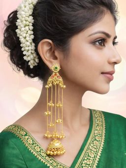OOMPH - Long Kashmiri Drop Earringswith Ghungroo Detailing