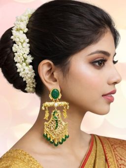 OOMPH - Women Green Heritage Peacock Design Drop Earrings