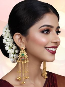 OOMPH - Women Heritage Multi-Color Peacock Design Kashmiri Drop Earrings