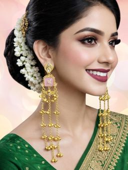 OOMPH - Women Pink Long Kashmiri Drop Earrings